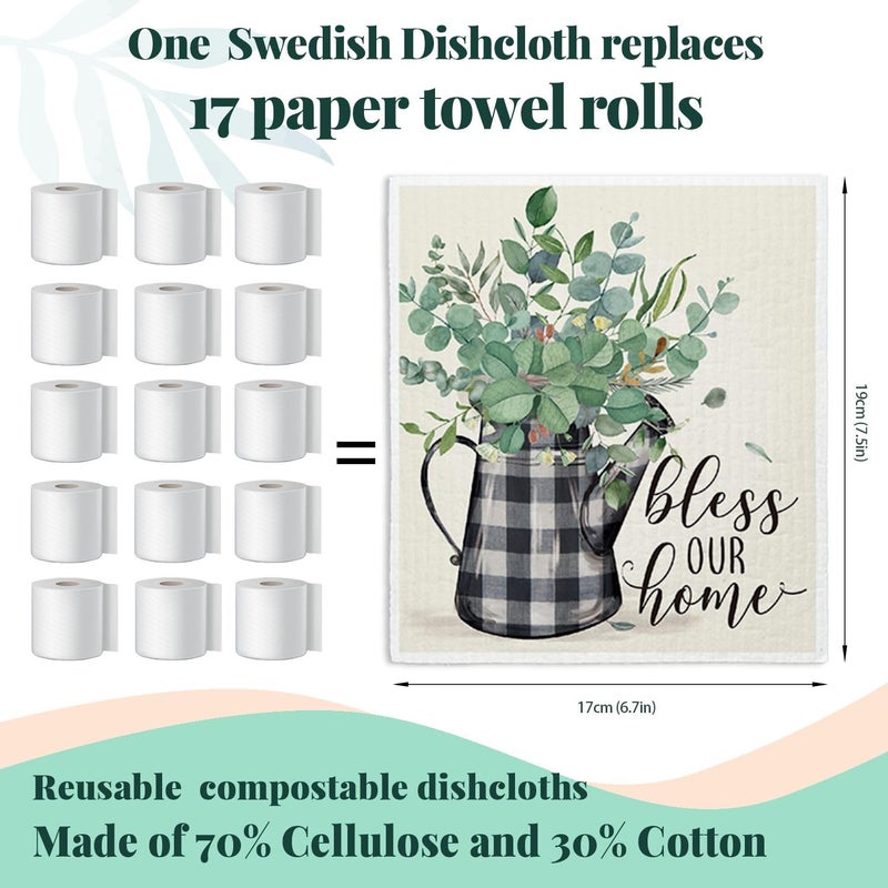 LARTSFRO Bless This Home Swedish Dishcloths for Kitchen, Home Sweet Home, Swedish Dish Cloths for Home, Papaya Reusable Paper Towels, 4 Pack Dish Towels for Kitchen, Reusable Paper Towels Washable - Image 2